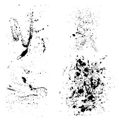 Black and White Ink Splashes Texture Vector Illustration Set. Hand Drawn Paint Drops Pencil Sketch on White Background. Abstract Brush Stroke Splatter Icon Design.
