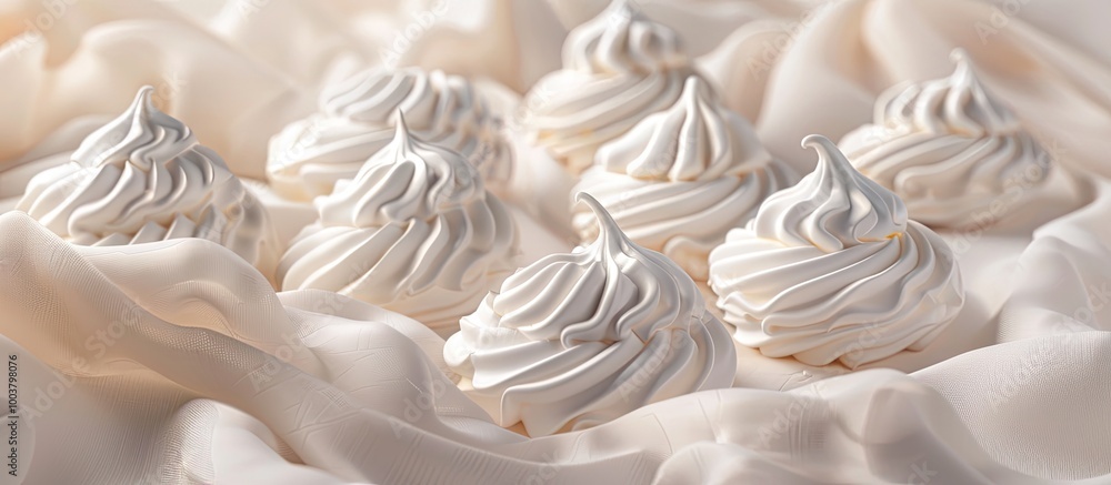 Poster close up of tasty meringue cookies on a bright backdrop with ample copy space image