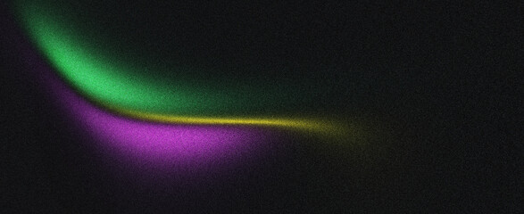 Black grainy gradient background. Teal green purple abstract glowing wave flow noise texture cover header poster design
