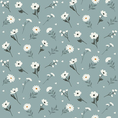 Whote flowers seamless vector pattern