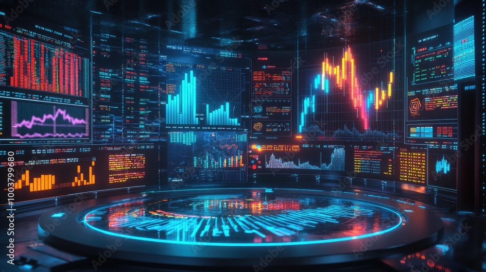 Poster futuristic data visualization in high-tech environment