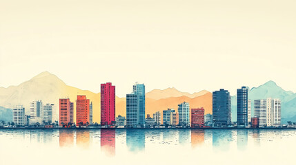 Obraz premium Iquique, Chile, color pen pencil hand-drawn effect drawing illustration for travel poster, card, wallpaper, backdrop or banner. Modern, clear, artistic and simple