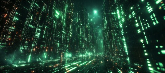 Obraz premium Matrix virtual digital world technology background. Generative AI technology. 