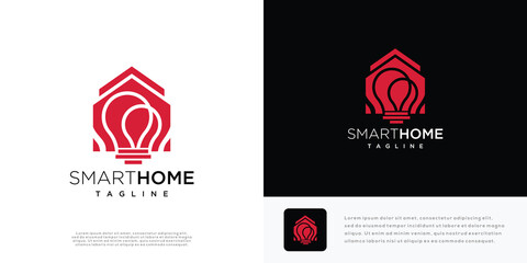 Smart home logo design vector illustration. Home and light bulb logo icon.