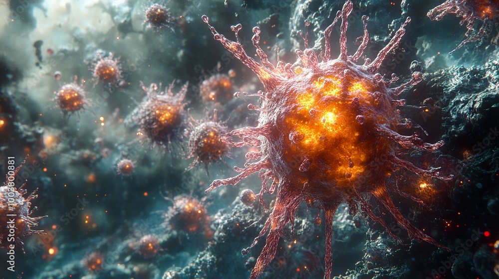 Canvas Prints microscopic view of a virus: close-up of a cell