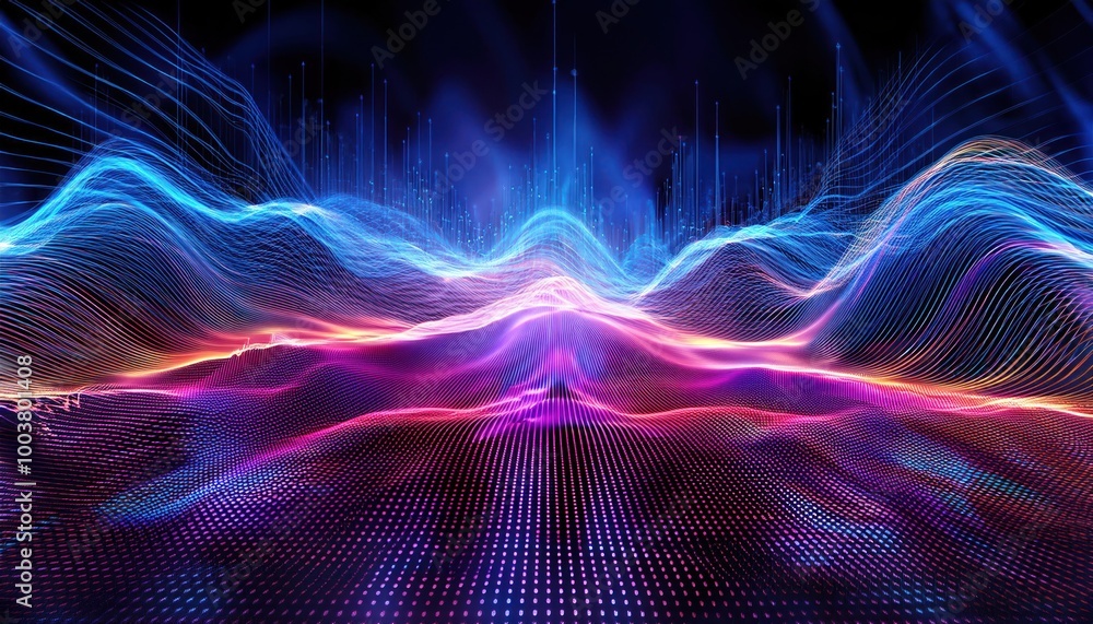 Poster cyber big data flow. blockchain data fields. network line connect stream. concept of ai tech