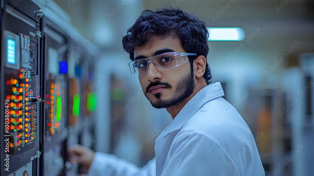 Aufkleber lab technician monitoring control panel with precision and focus