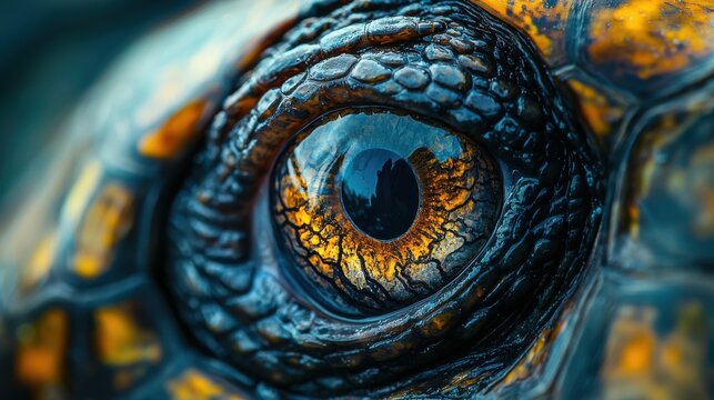 Close-Up Macro Photography of a Turtle's Eye