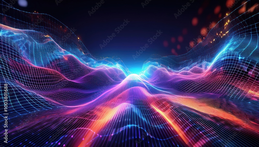 Poster cyber big data flow. blockchain data fields. network line connect stream. concept of ai tech