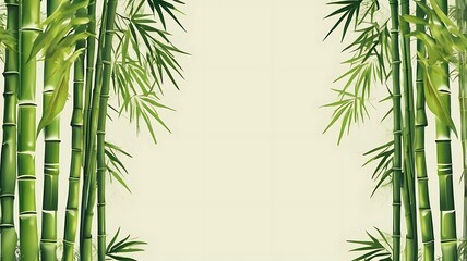 Green bamboo frame with stems and leaves on white. Beautiful image.