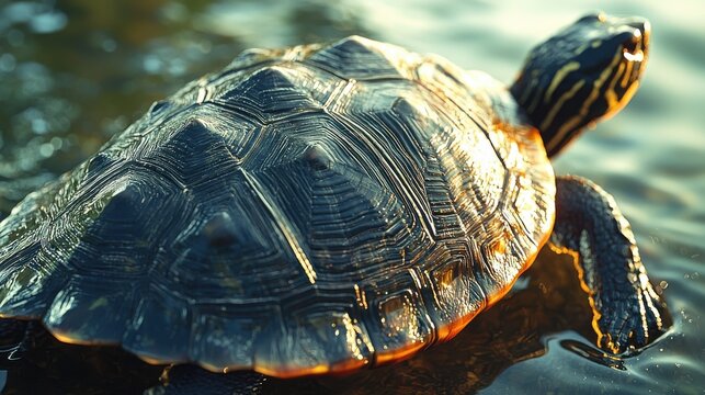 Close-Up of a Turtle Shell in a Watery Habitat
