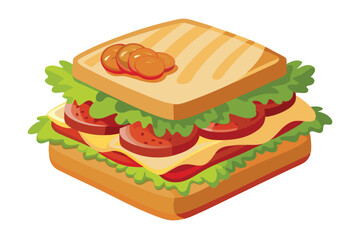 Toasted BLT with Bacon, Lettuce, and Tomatoes, illustration on white background.