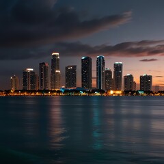 Fototapeta premium a city skyline with a city in the background and the water in the foreground.