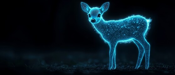  A glowing deer emerges from the woods, its head turning towards onlookers