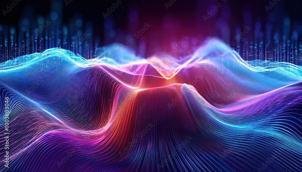 Poster cyber big data flow. blockchain data fields. network line connect stream. concept of ai tech