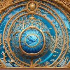 Fototapeta premium a blue fish is on the wall of a building.