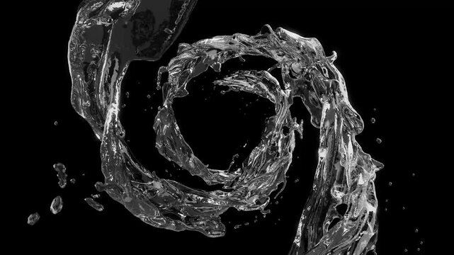 spiral water jets on black background