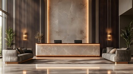 3d render of luxury hotel reception lobby. 