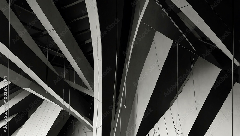 Poster black and white architectural structure with abstract lines.