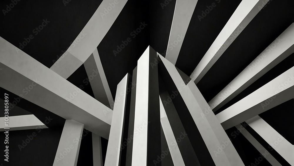 Poster black and white architectural structure with abstract lines.