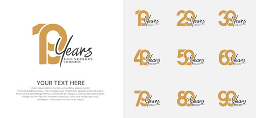 Anniversary logo set vector design, brown and black color for celebration event