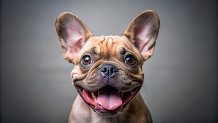 canine, wide eyes, panting, energetic, An adorable enthusiastic French Bulldog puppy with wide eyes sticking out its tongue and panting captured in a forced perspective shot
