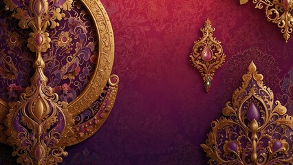 Bollywood-inspired background with vibrant pink, purple, and gold patterns