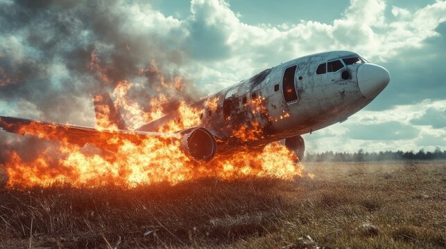 A plane is on fire and is crashing on the ground