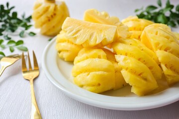 Fresh Pineapple in white plate on white background
,phulae pineapple