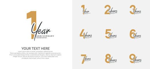 Fototapeta premium Anniversary logo set vector design, brown and black color for celebration event