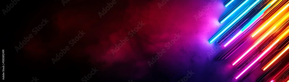 Poster vibrant neon lights on a dark background, creating a dynamic and colorful abstract design.