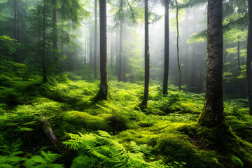 Fototapeta premium Misty Green Forest