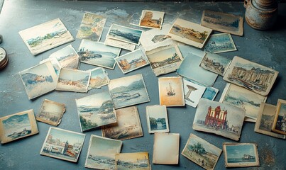 A charming banner featuring a collection of vintage postcards spread out