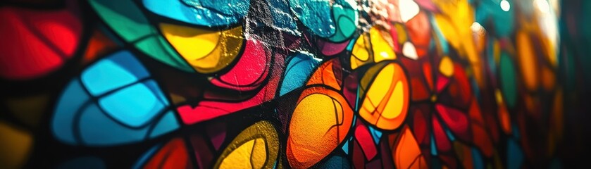 Obraz premium Vibrant Abstract Stained Glass Art with Colorful Geometric Patterns and Light Reflections