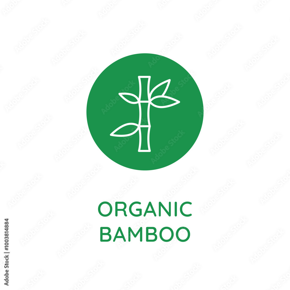 Poster Vector line design element, badge and icon for food and cosmetics packaging in mono linear style - organic bamboo