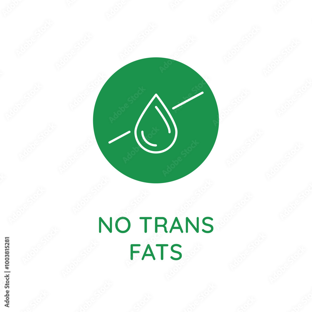Poster Vector line design element, badge and icon for food and cosmetics packaging in mono linear style - no trans fat