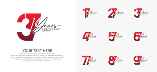 Naklejka premium Anniversary logo set vector design, red and black for celebration event