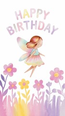 Fairy-Themed Happy Birthday Card with Butterflies and Flowers