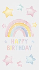 Pastel Rainbow and Stars Happy Birthday Card for Kids