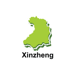 map of Xinzheng modern vector design template, national borders and important cities illustration