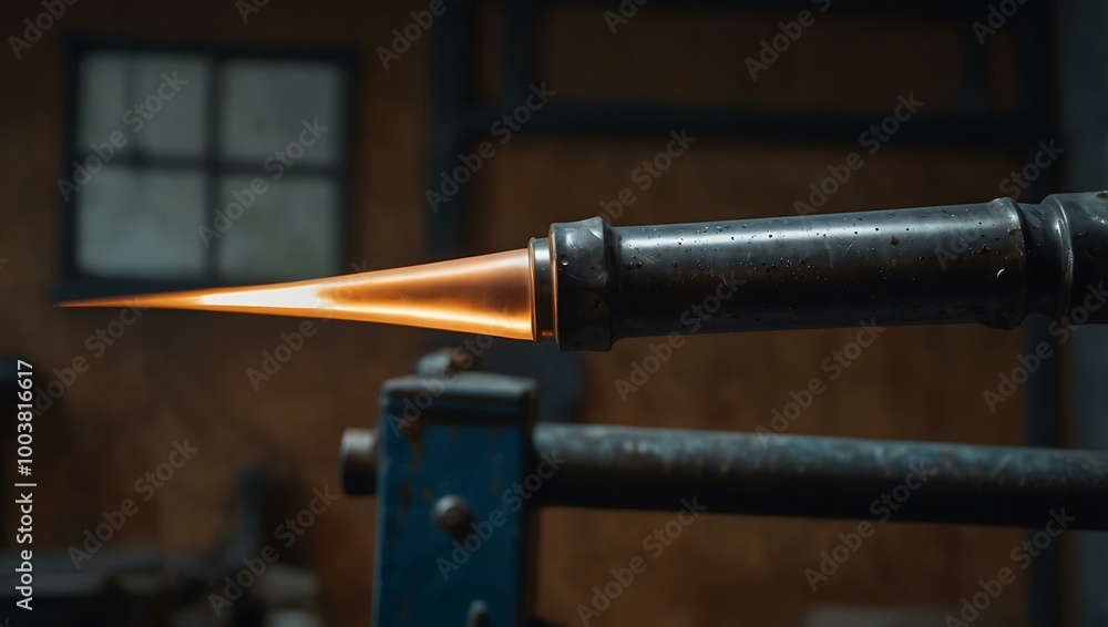 Poster close-up of a welding torch in a workshop.
