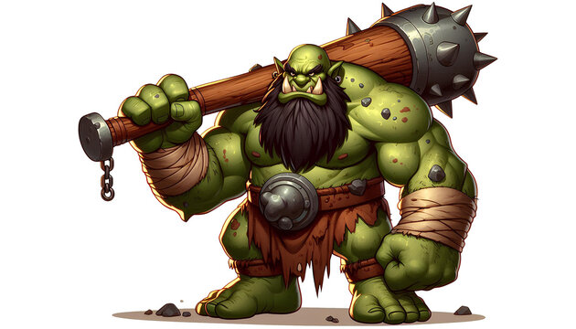 Cartoon Ogre Character Ready to Attack with Giant Club