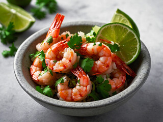 Breathtaking Delicious Cilantro Lime Shrimp Dish Modern Cinematic Colours Food Photography Copy Space For Text Or Other Graphics 300 PPI High Resolution Image