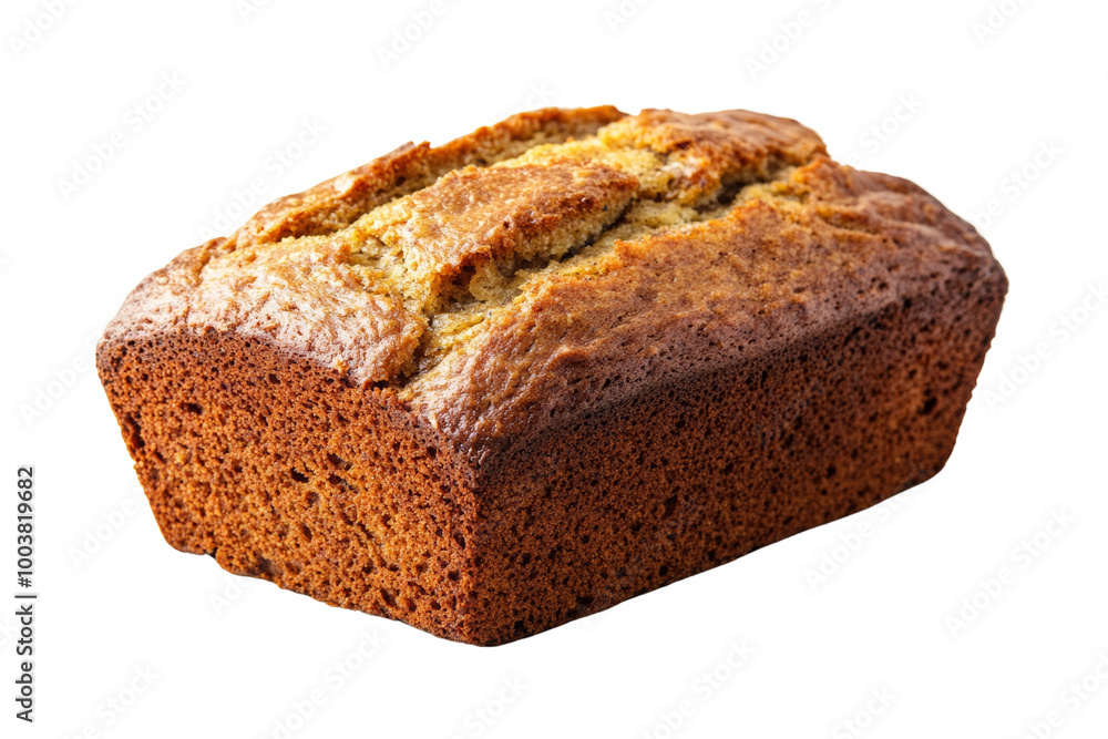 Poster freshly baked banana bread with golden crust ,isolated on transparent background