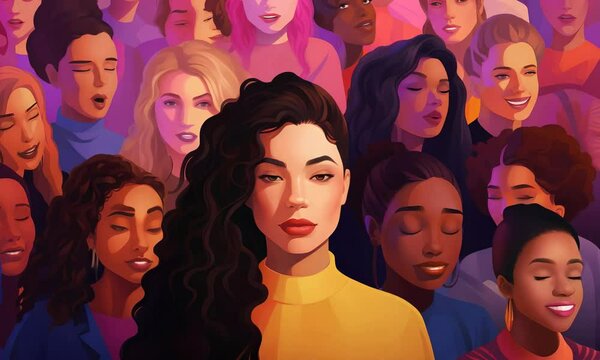 A lot of female faces in a crowd of women