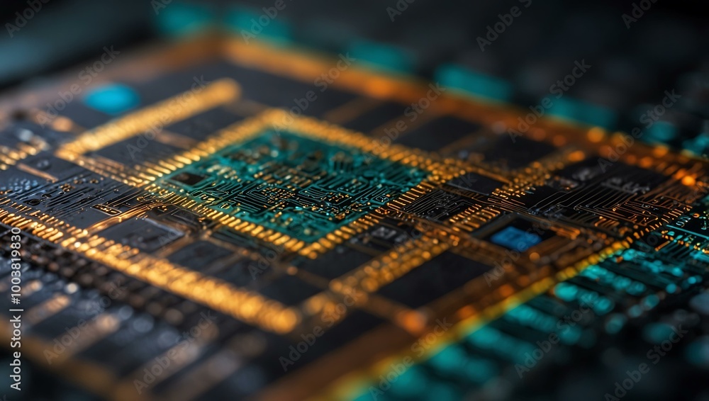 Poster close-up of silicon wafer with embedded circuits.