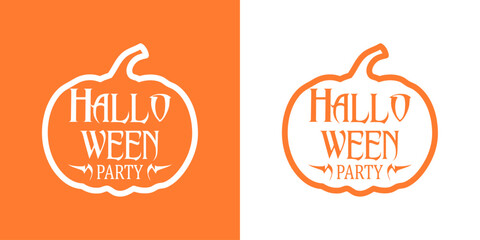 Logo con silueta de calabaza lineal con mensaje Haloween Party para tarjetas y felicitaciones de Halloween  © teracreonte