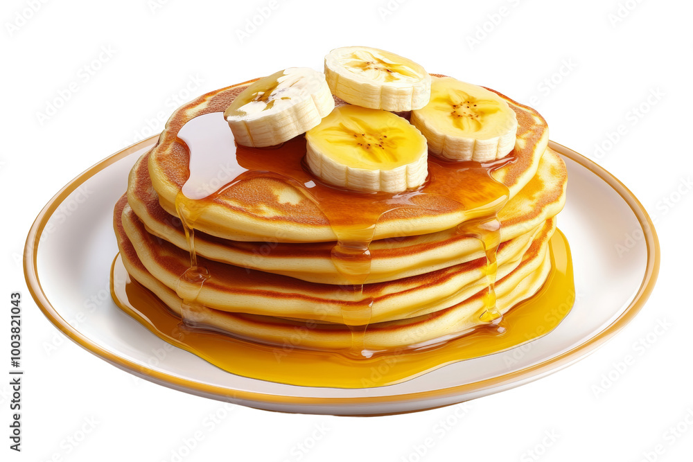Aufkleber fluffy banana pancakes with butter and honey drizzle ,isolated on transparent background