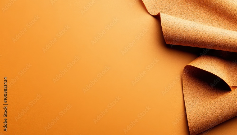 Poster curved orange paper on a flat surface, creating an elegant and modern backdrop.