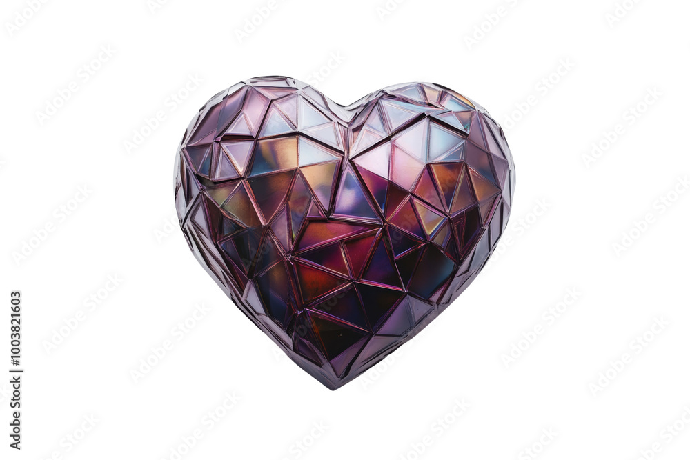 Leinwandbilder faceted geometric heart with intricate patterns ,isolated on transparent background